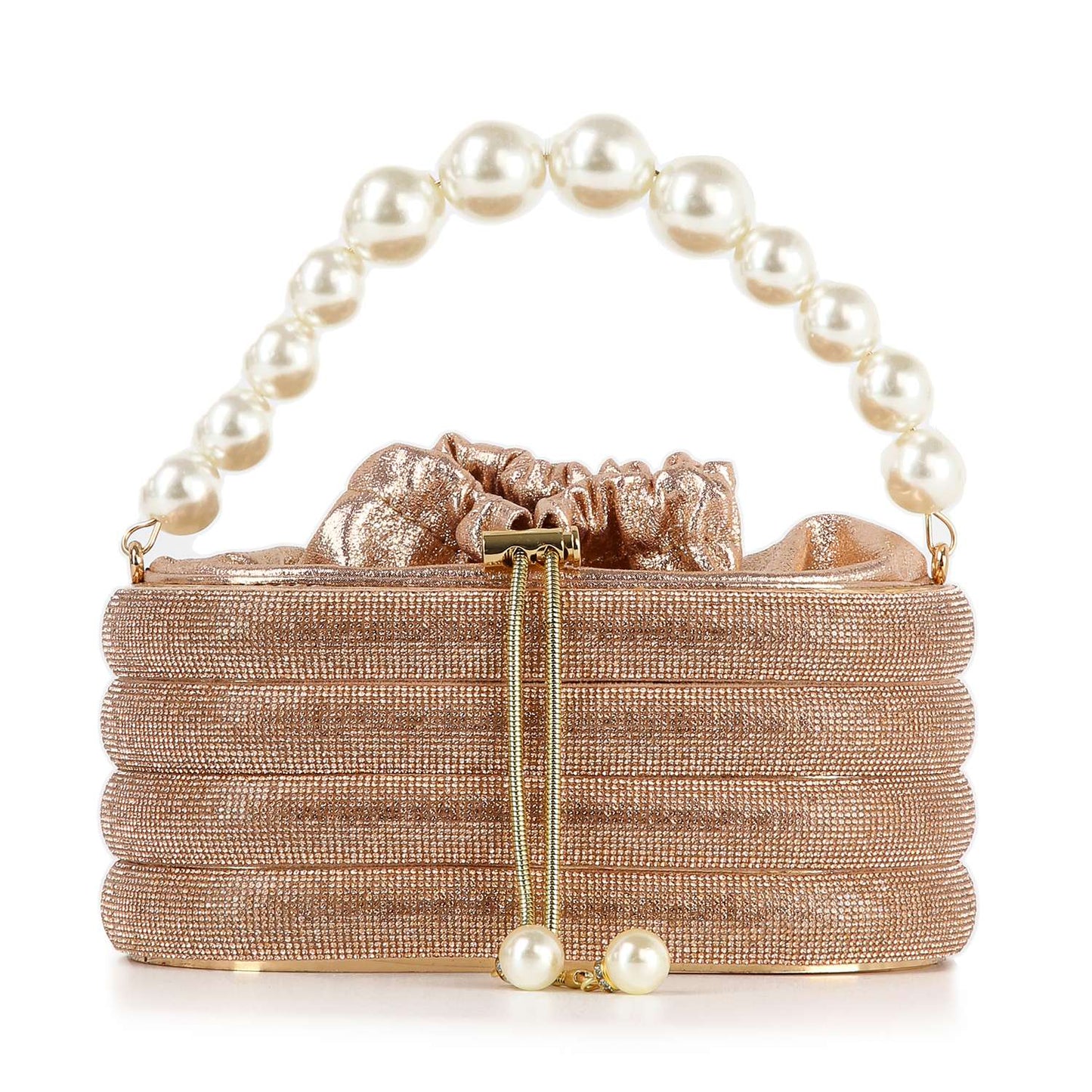 Pearl Accented Striped Rhinestone Evening Bag