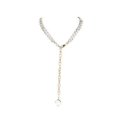 Two-Tone Chain Necklace with Pearl Drop