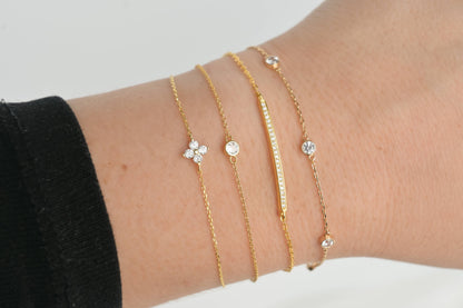 Silver Diamond Bracelet - Bezel Bracelet - Clover Bracelet