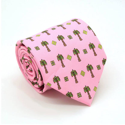 Palm Tree Pink Necktie with Handkerchief Set