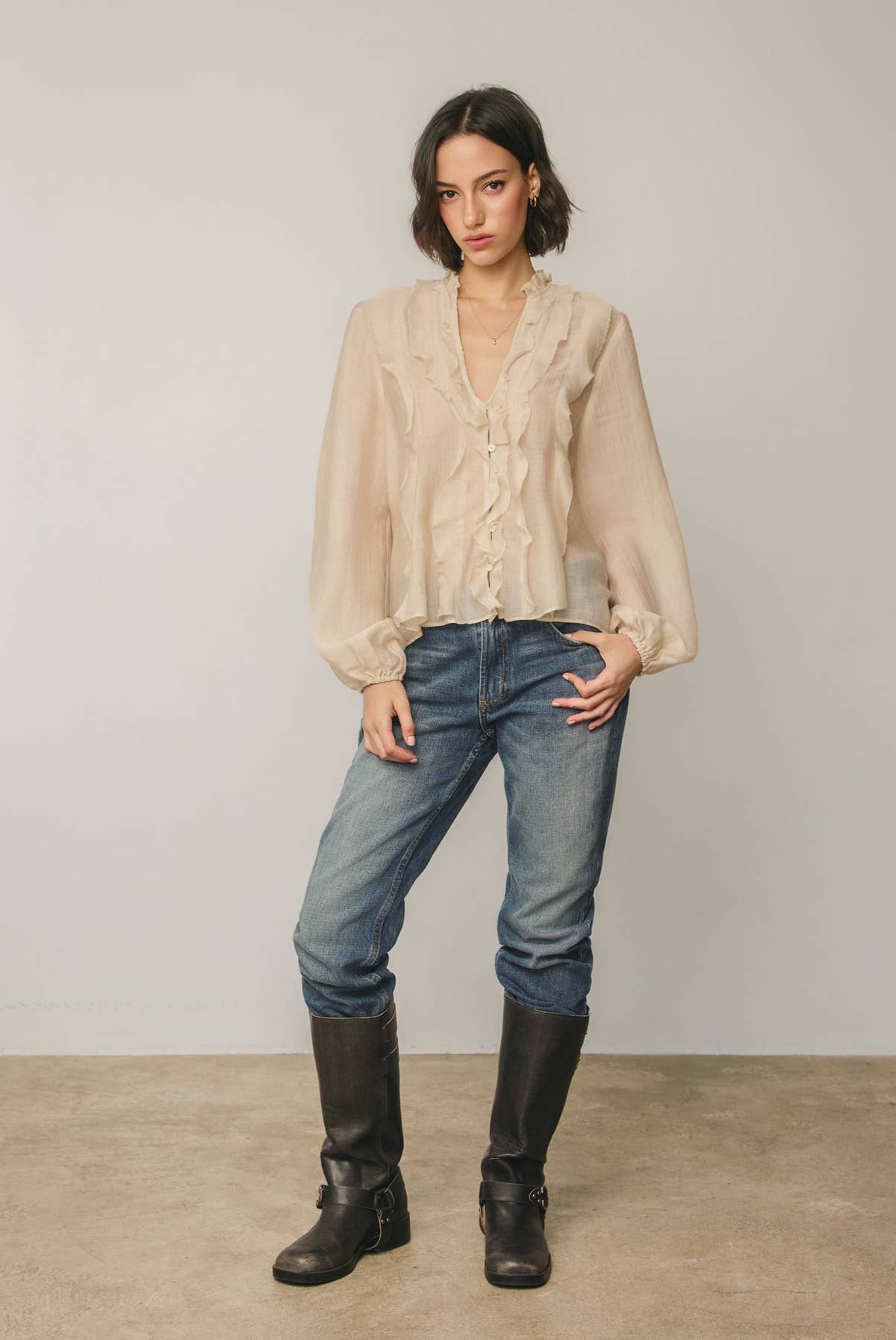 Ruffled V Neck Blouse