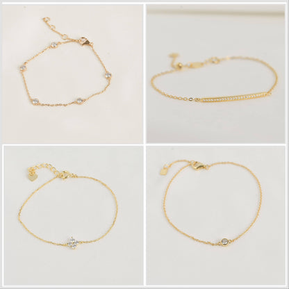 Silver Diamond Bracelet - Bezel Bracelet - Clover Bracelet