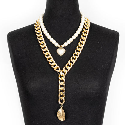 Gold Chain & Pearl Layered Necklace with Star Charm