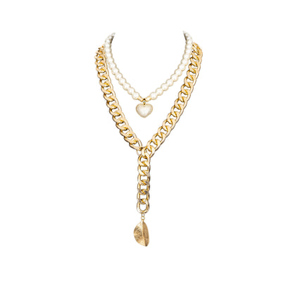 Gold Chain & Pearl Layered Necklace with Star Charm
