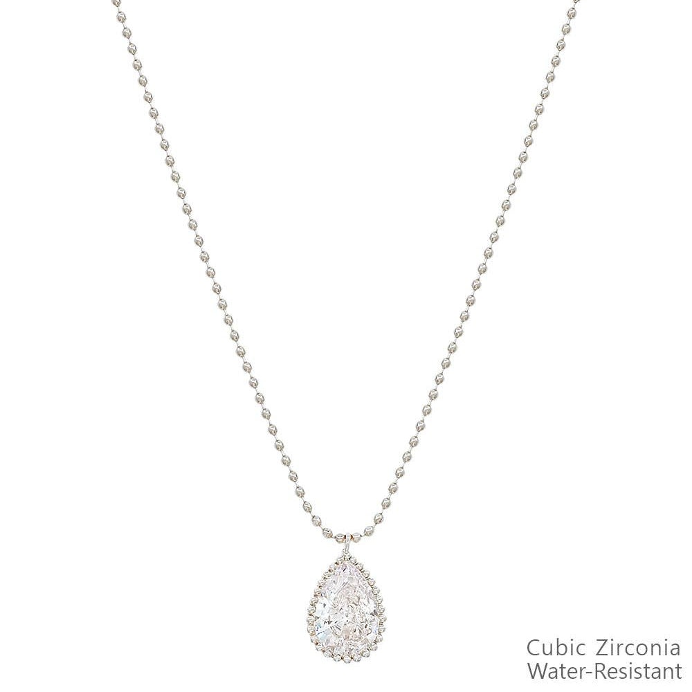 Silver Chain with Crystal Teardrop 16"-18" Necklace