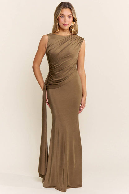 MF23302 SLEEVELESS ASYMMETRICAL BACK MAXI DRESS