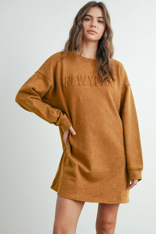 Tall Acid Wash Sweatshirt Dress - TAUPE