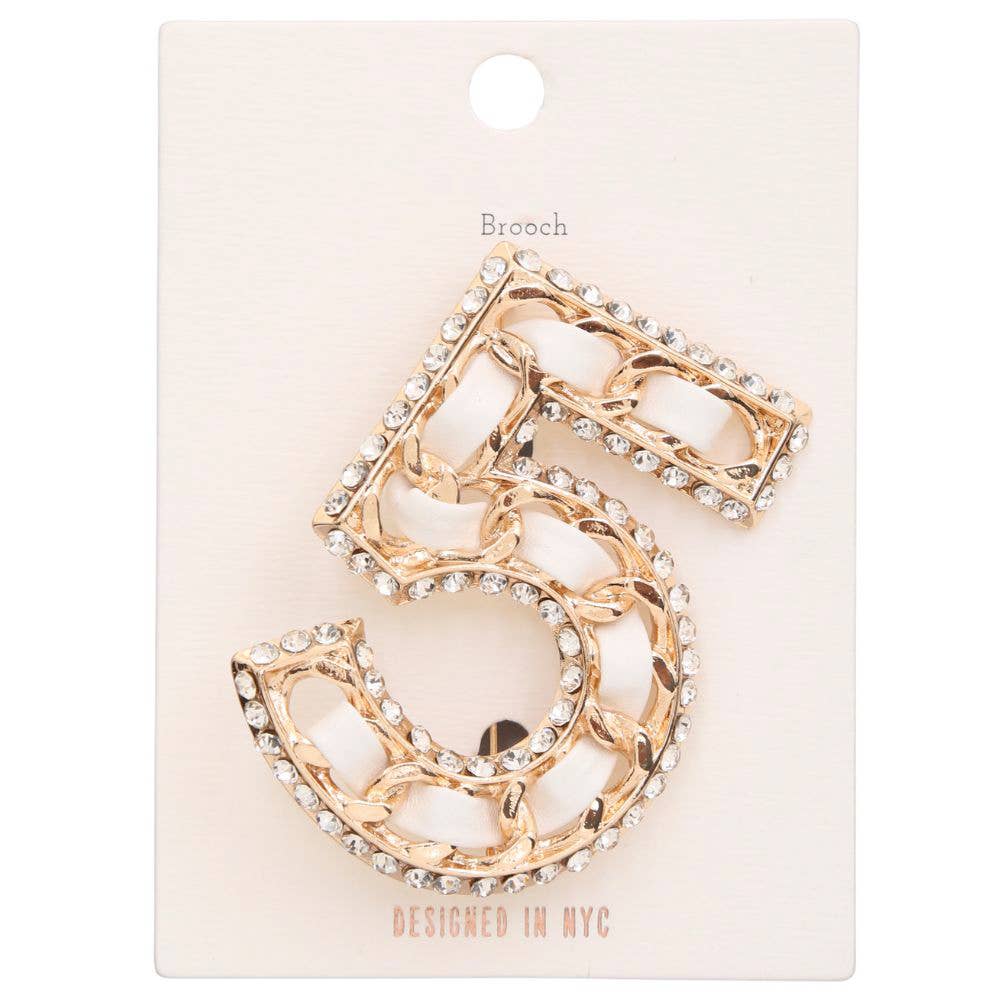 Number 5 Metal Brooch