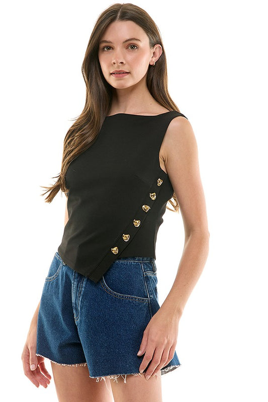 Asymmetrical Knit Top W/ Buttons