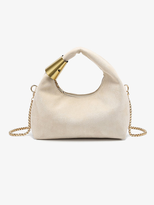 Cream Vegan Suede Hobo Bag with Gold Accent