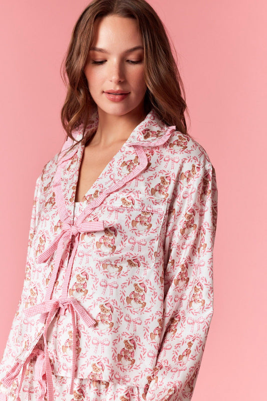 Bear & Bow Satin Ruffle Pj Set