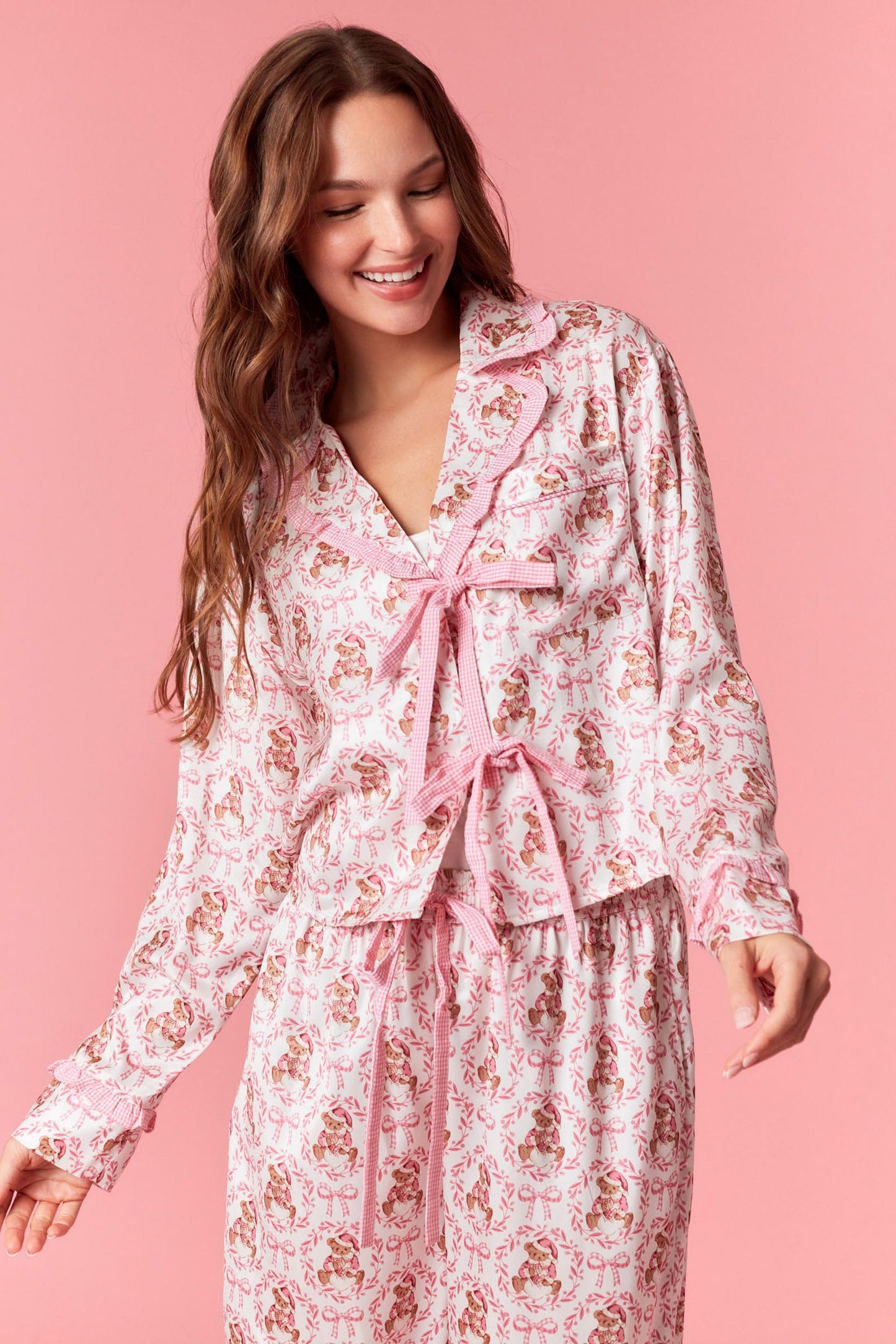 Bear & Bow Satin Ruffle Pj Set