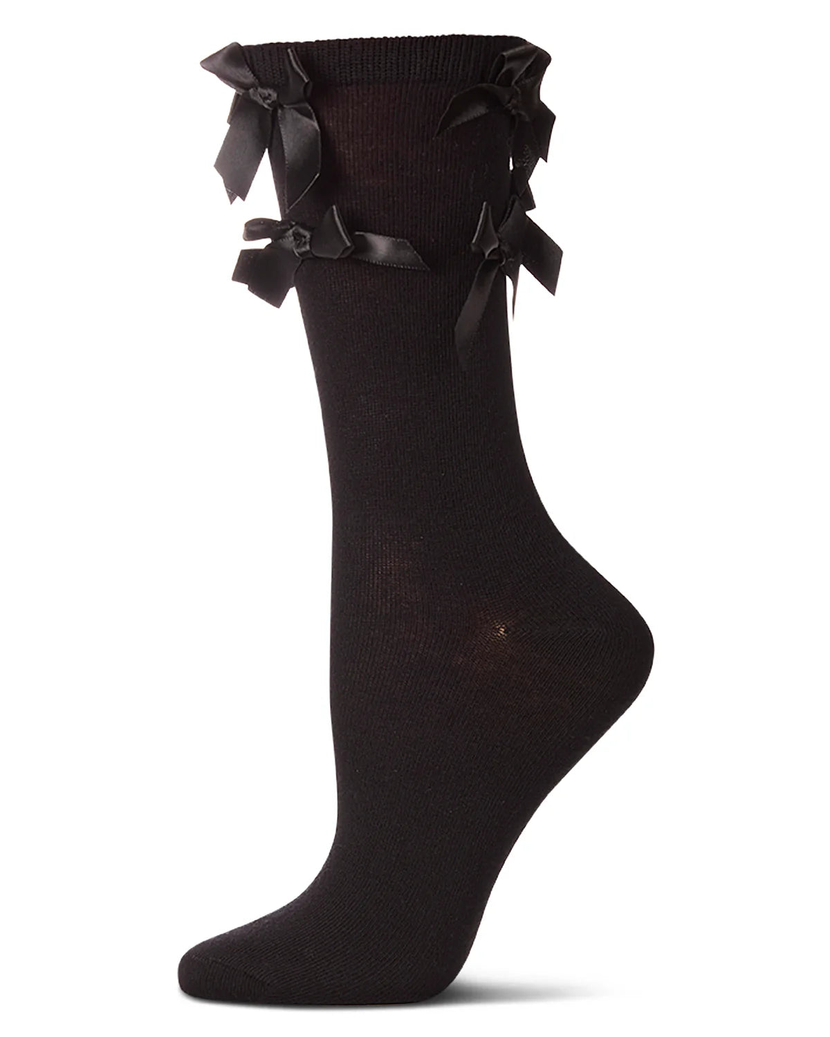 Women's Multiple Knit-On Bows Cotton Rich Crew Sock 9-11
