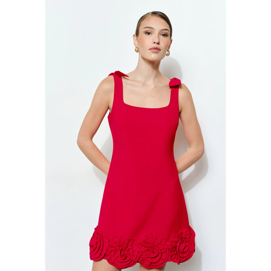 Bow Shoulder Straps Rosette Mini Dress
