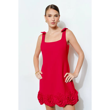 Bow Shoulder Straps Rosette Mini Dress