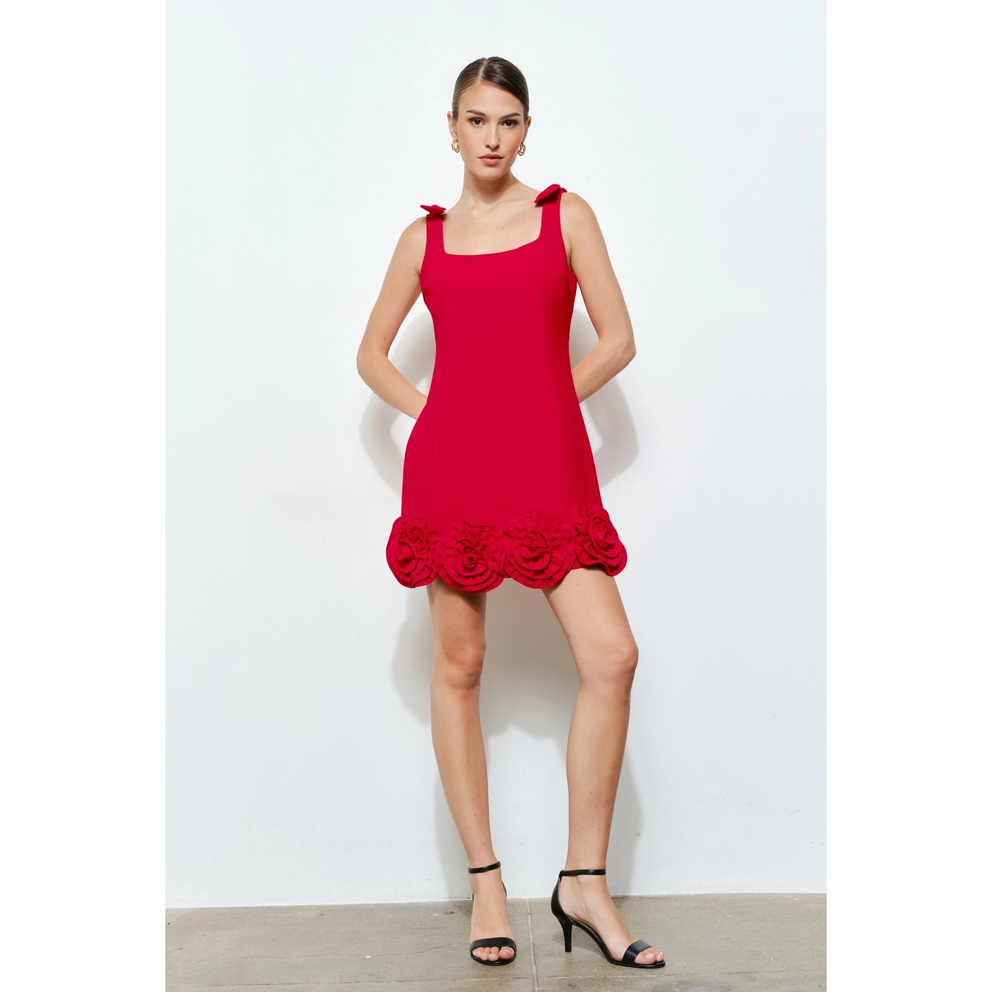 Bow Shoulder Straps Rosette Mini Dress