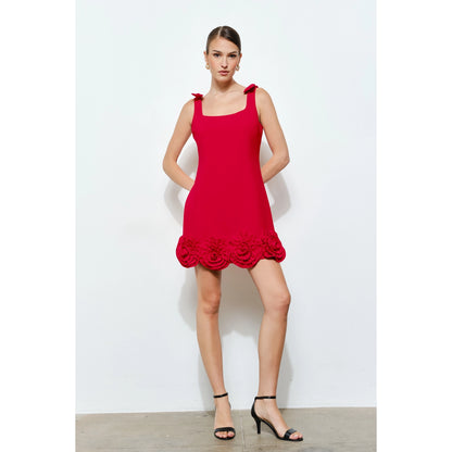 Bow Shoulder Straps Rosette Mini Dress