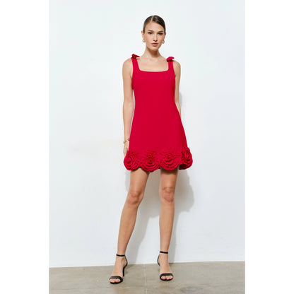 Bow Shoulder Straps Rosette Mini Dress