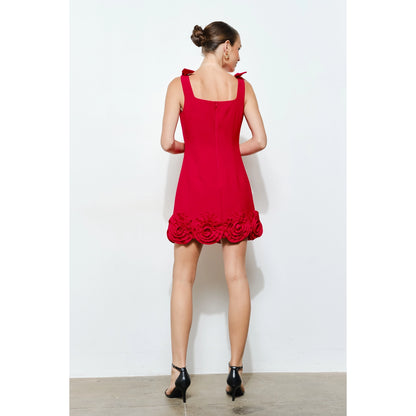 Bow Shoulder Straps Rosette Mini Dress