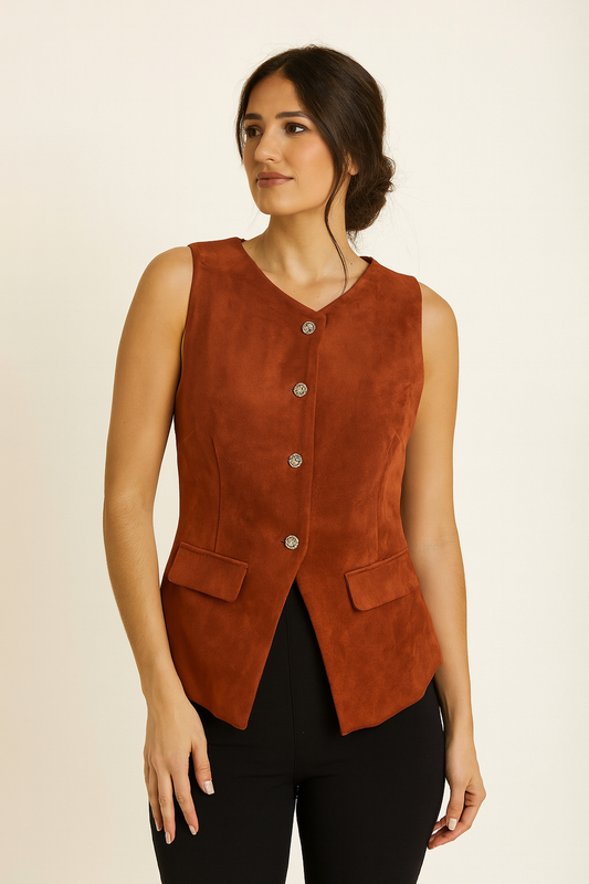 Knit Suede Vest in Rust