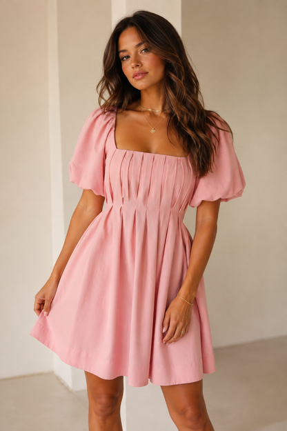 Bubble Sleeve Pink Dress