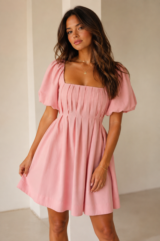 Bubble Sleeve Pink Dress