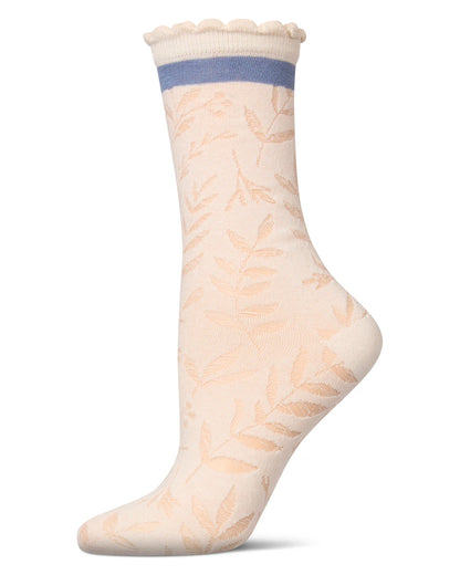 Women's "Fern Leaf" Cotton-Rich Scallop-Edge Crew Sock 9-11