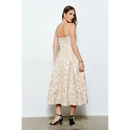 Floral Textured Jacquard Bustier Midi Dress