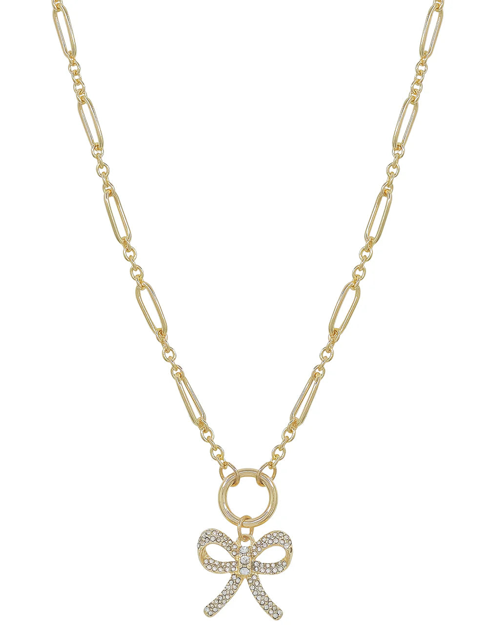 Gold Chain with Rhinestone Bow Charm 16"-18" Necklace