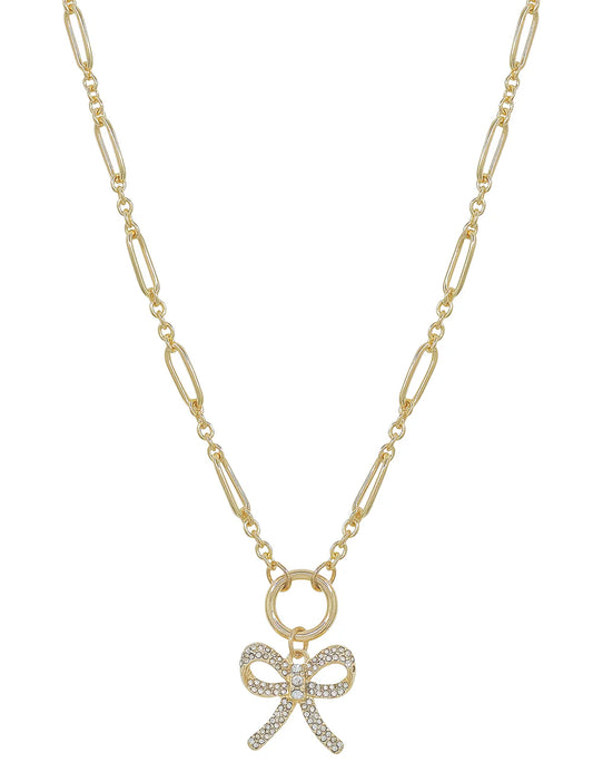 Gold Chain with Rhinestone Bow Charm 16"-18" Necklace