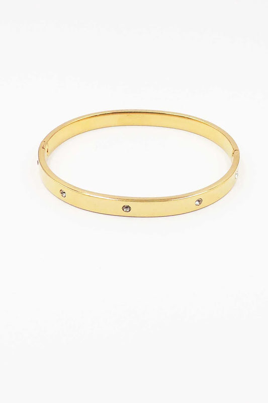 Stainless Steel Gold Cuff Bangle with Rhinestone Accents