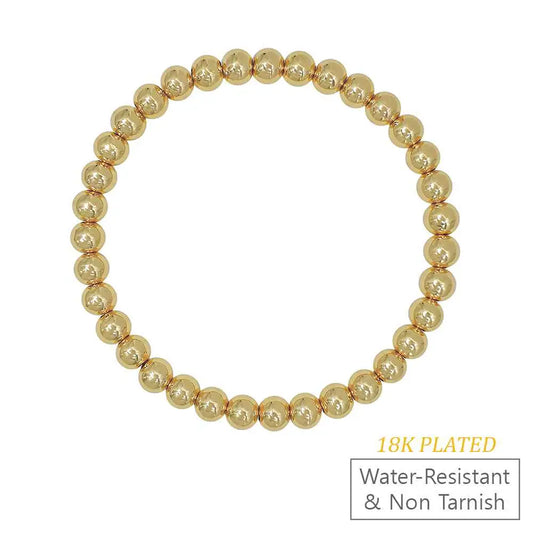 6mm 18K Gold Beaded Waterproof Non Tarnish Stretch Bracelet