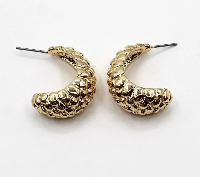 Gold Textured Teardrop Post 1.25" Earring