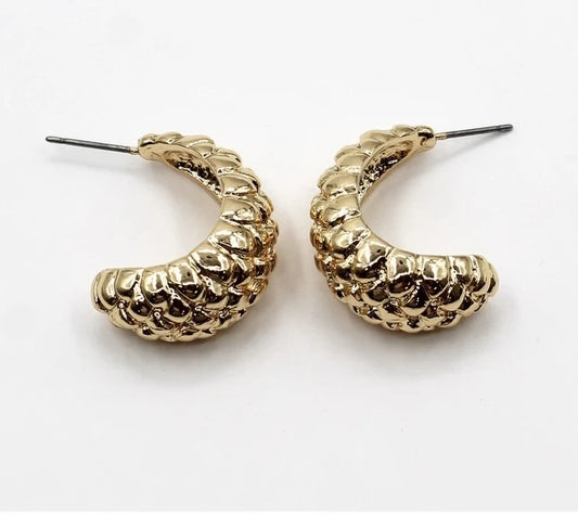 Gold Textured Teardrop Post 1.25" Earring