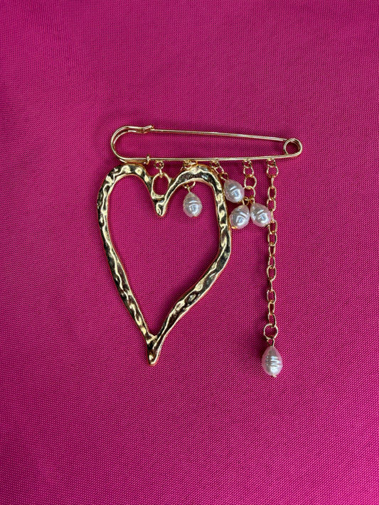 Heart Chain Drop Brooch