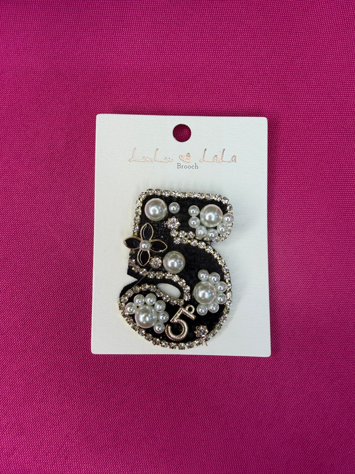 Number 5 Pearl Brooch