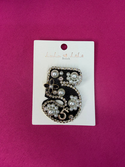 Number 5 Pearl Brooch