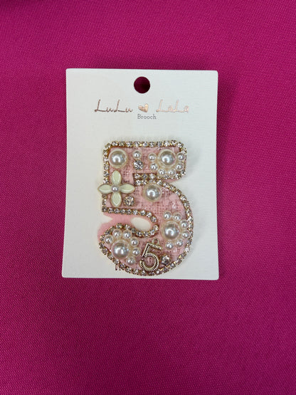 Number 5 Pearl Brooch