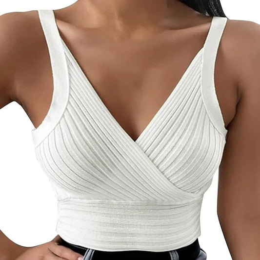 Ribbed Sleeveless Crop Top: WHITE / OS
