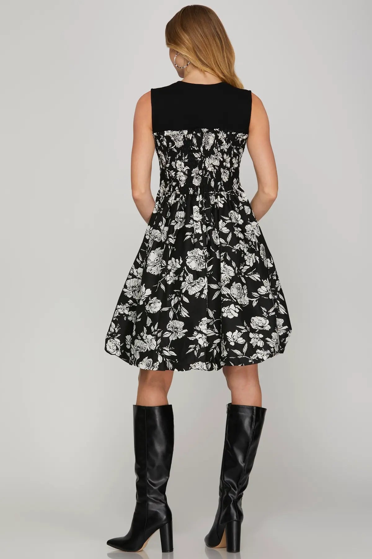 Black Floral Bubble Dress