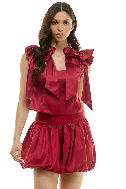 Rio Red Satin Bow Peplum