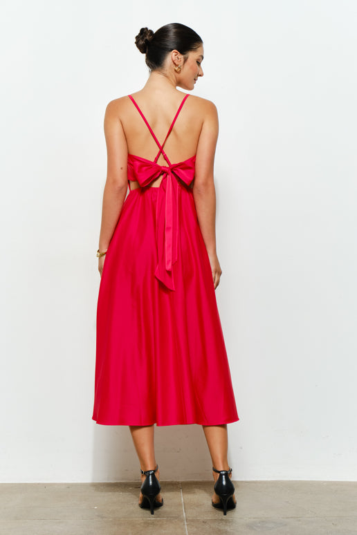 Satin Tie-Back Cross Strap Midi Dress