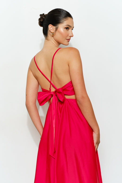 Satin Tie-Back Cross Strap Midi Dress