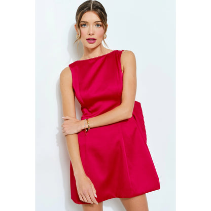 Sleeveless Pearl Trim Bow-Back Mini Dress