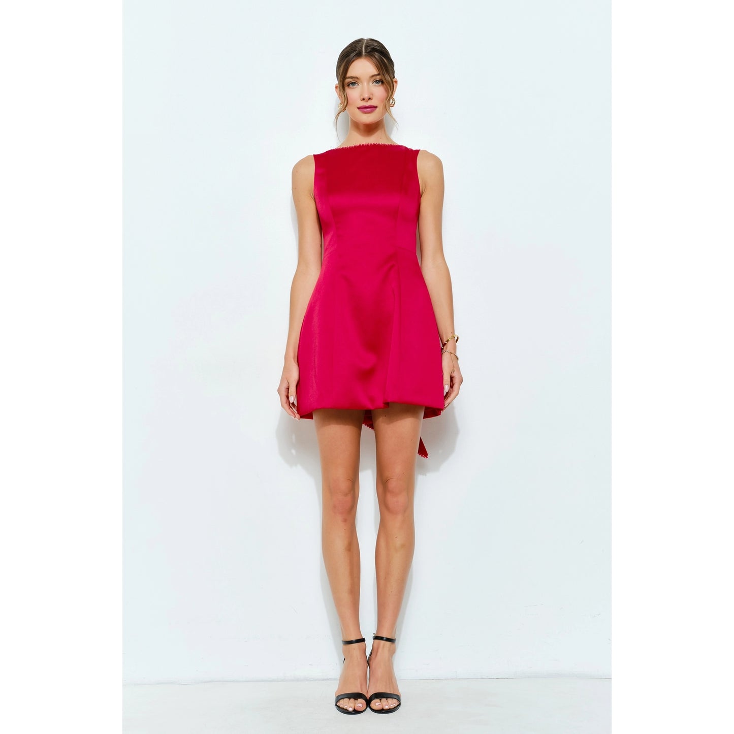 Sleeveless Pearl Trim Bow-Back Mini Dress