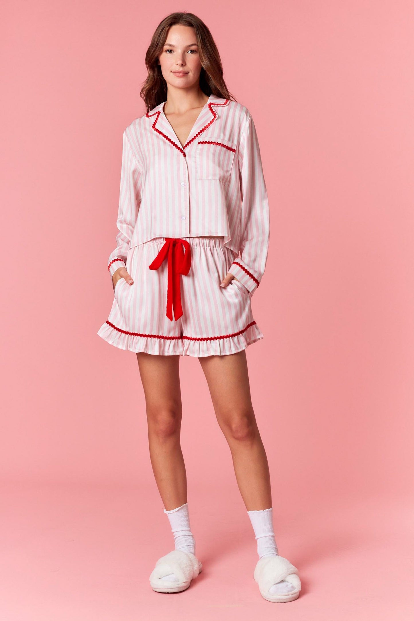 Stripe Velvet Wavy Edge Pajama Set