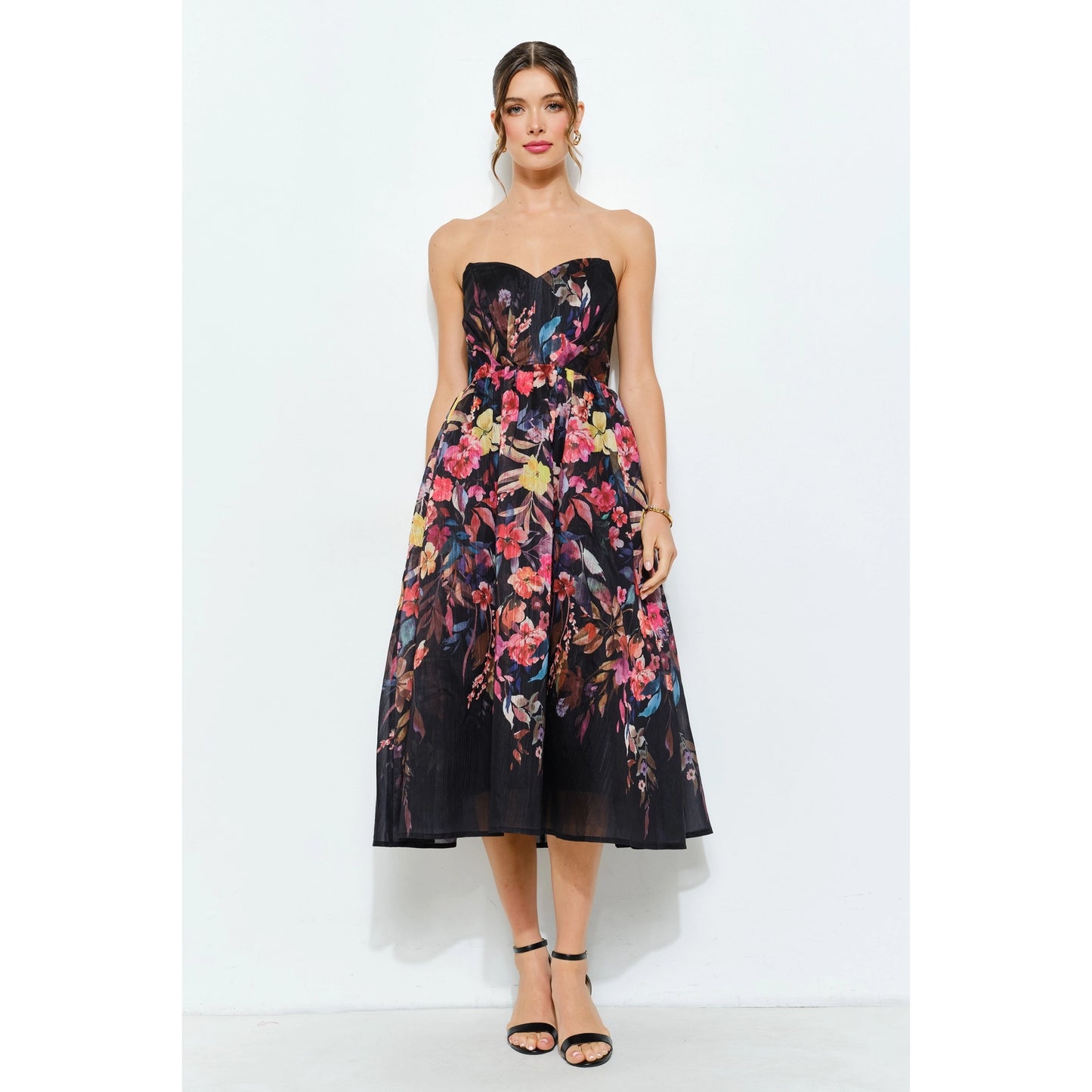Sweetheart Strapless Floral Midi Dress