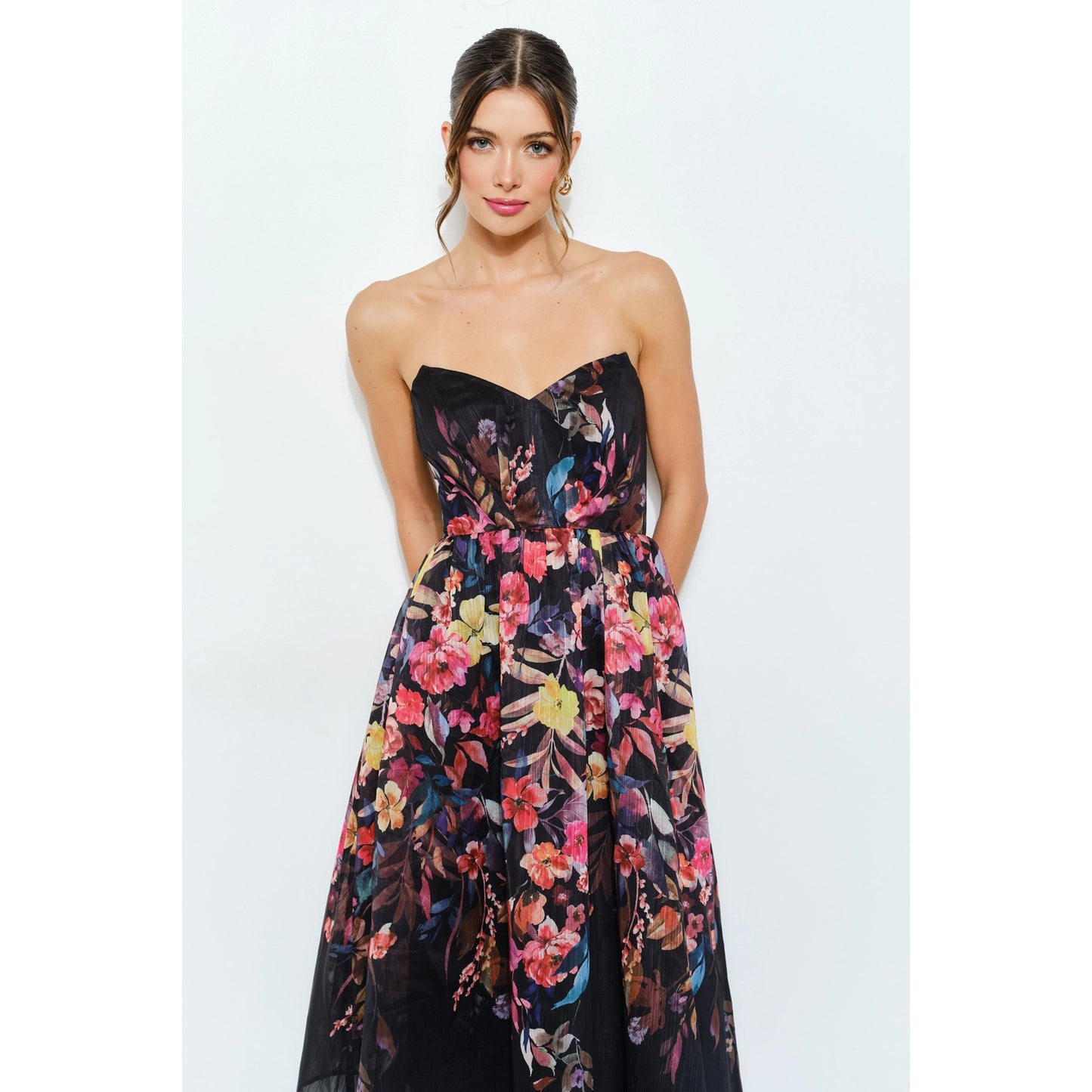 Sweetheart Strapless Floral Midi Dress