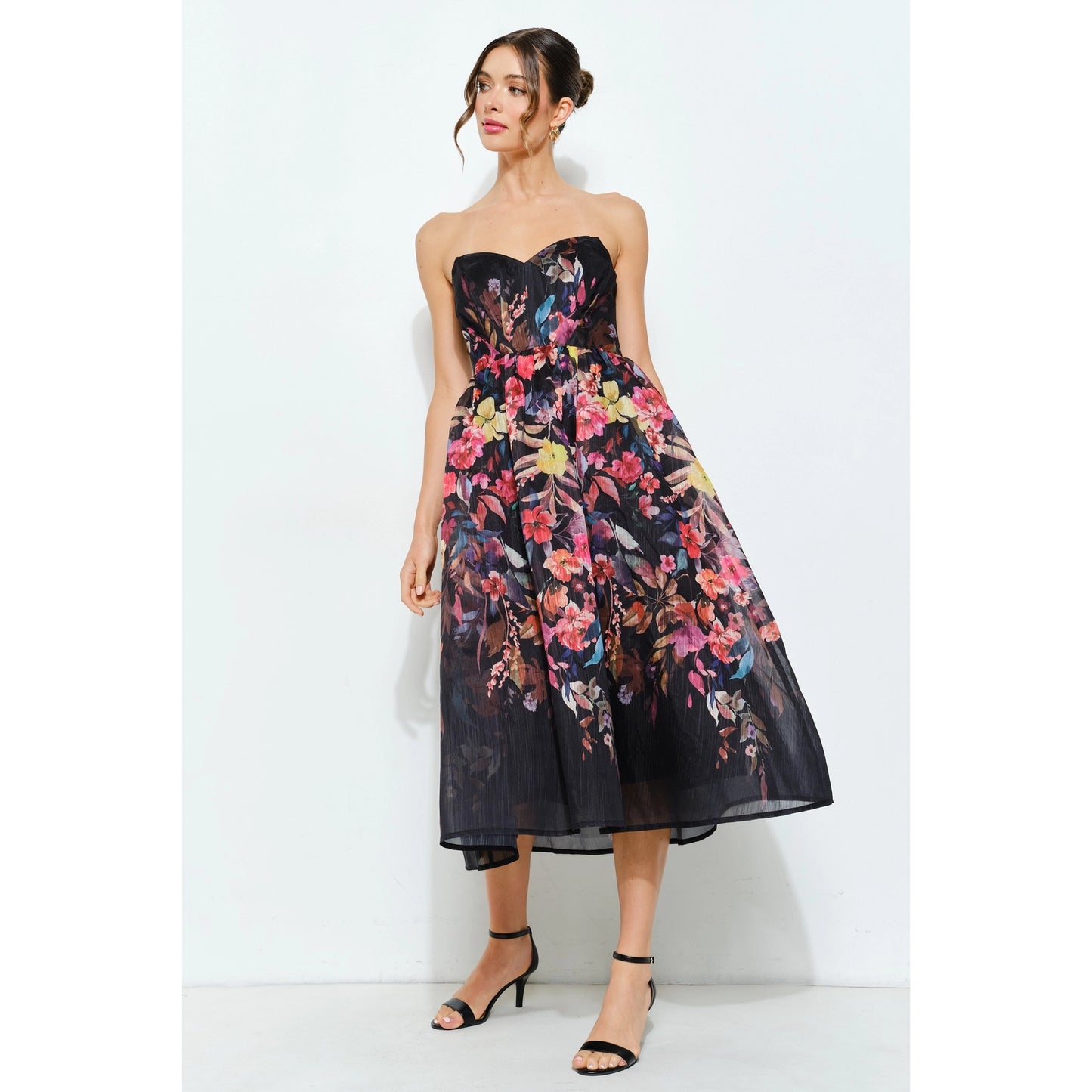 Sweetheart Strapless Floral Midi Dress