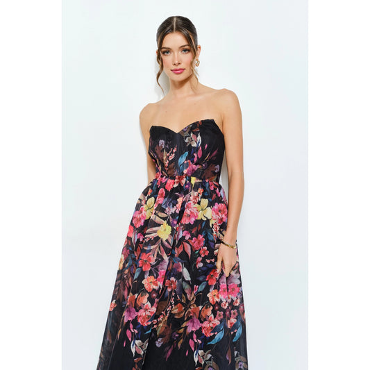 Sweetheart Strapless Floral Midi Dress